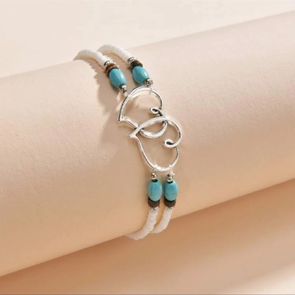 Turquoise Beaded Heart Ankle Bracelet - Picture 4 of 6